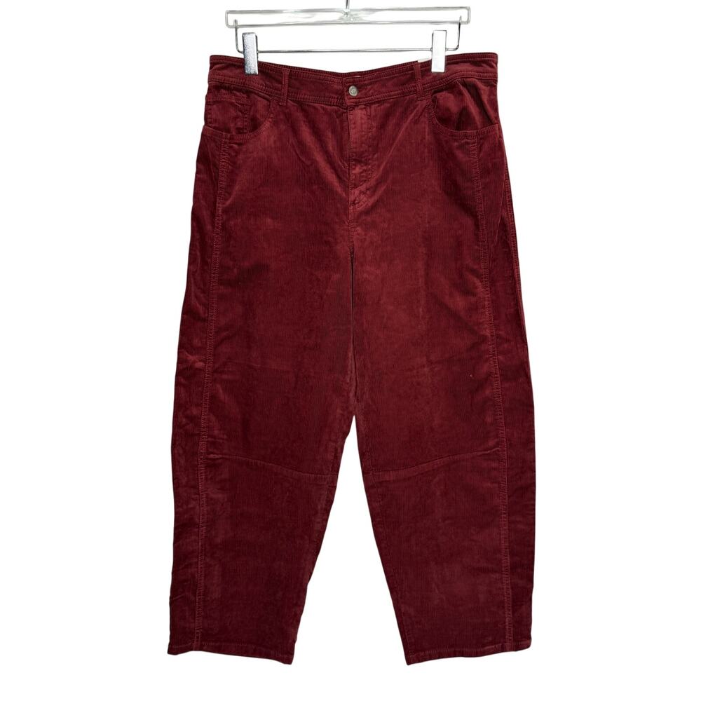 LOFT Barrel Corduroy Pants 32/14 NEW Maroon Burgundy High Rise 5 Pocket